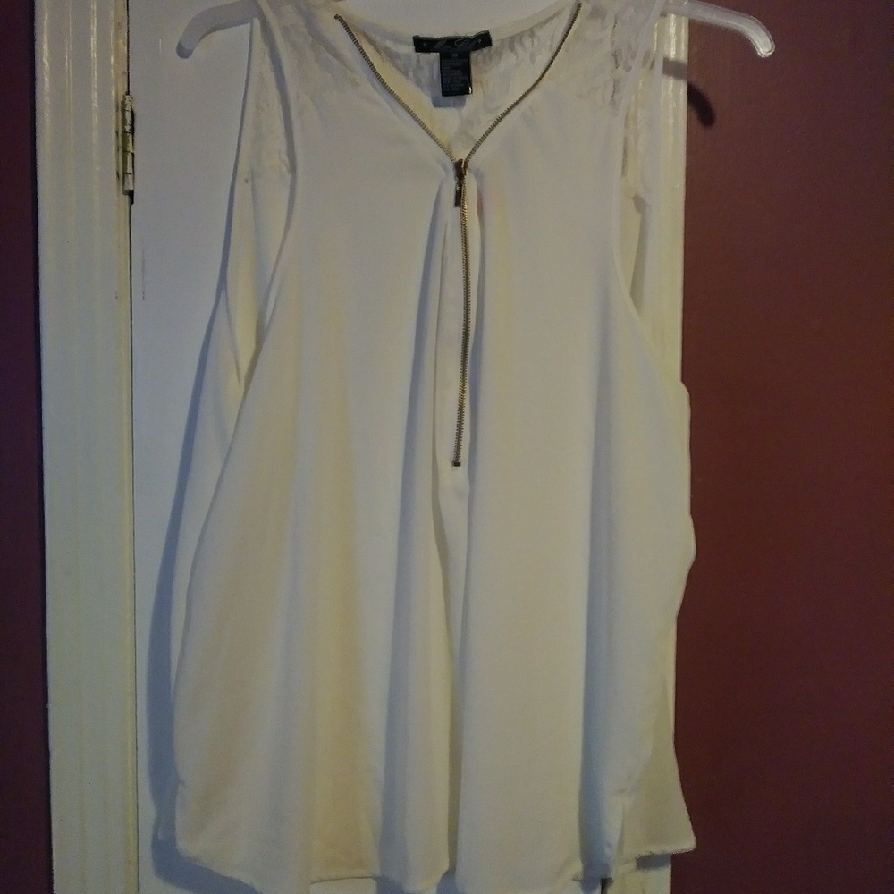 White Tank Top with Gold Front Zipper
